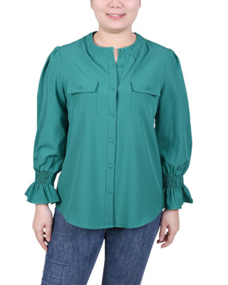 Thumbnail 1: Ny Collection NY Collection Petite Long Sleeve Y Neck Blouse 