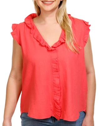 Thumbnail 2: ABS Ellen Tracy Womens Button Down Flutter Sleeve Top 