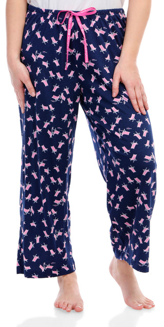 Thumbnail 1: Hue Hue Womens Beach Chairs Print Drawstring Sleep Capris 
