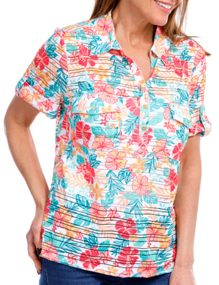 Thumbnail 8: Coral Bay Coral Bay Petite Floral Short Sleeve Polo 