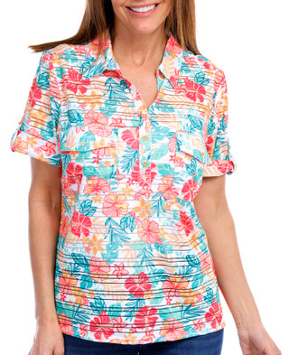 Thumbnail 2: Coral Bay Coral Bay Petite Floral Short Sleeve Polo 
