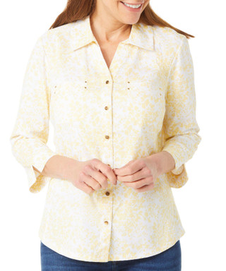Thumbnail 1: Coral Bay Coral Bay Womens Printed Button Down 3/4 Sleeve Top 