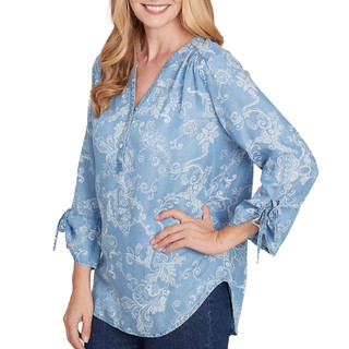 Thumbnail 8: Alfred Dunner Alfred Dunner Womens 3/4 Floral Tencel Scroll Top 