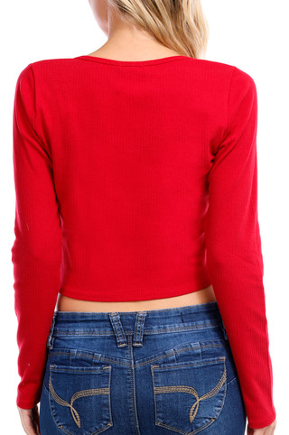 Thumbnail 2: BOZOLLO Bozzolo Juniors Solid Long Sleeve Cropped Top 