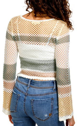 Thumbnail 4: No Comment No Comment Juniors Stripe Pointelle Crochet Top 