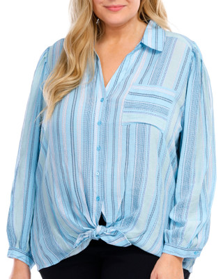 Thumbnail 6: Zac & Rachel Zac and Rachel Plus Long Sleeve Buttoned Striped Shirt 