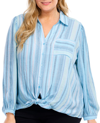 Thumbnail 1: Zac & Rachel Zac and Rachel Plus Long Sleeve Buttoned Striped Shirt 