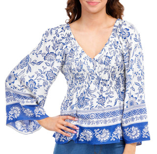 Thumbnail 4: Angie Angie Juniors Long Sleeve Smocked Peplum Top 