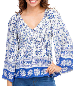 Thumbnail 1: Angie Angie Juniors Long Sleeve Smocked Peplum Top 
