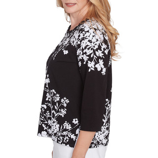 Thumbnail 3: Alfred Dunner Alfred Dunner Womens Asymmetric Floral Monotone Top 