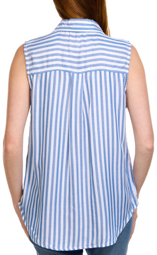 Thumbnail 2: Dash Dash Womens Striped Sleeveless Buttoned Chambray Blouse 