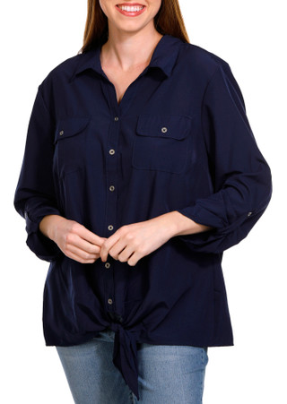 Thumbnail 2: Ny Collection NY Collection Womens 3/4 Sleeve Silky Stretch Tie Front Top 