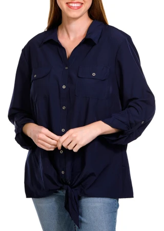 Thumbnail 1: Ny Collection NY Collection Womens 3/4 Sleeve Silky Stretch Tie Front Top 