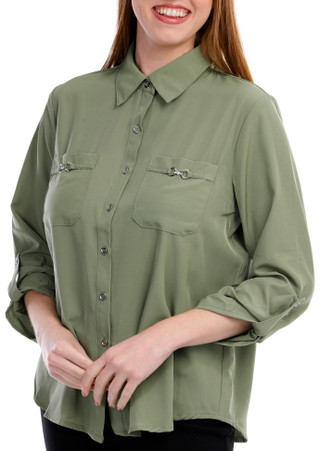 Thumbnail 4: Notations Notations Womens 3/4 Sleeve Button Down Top 