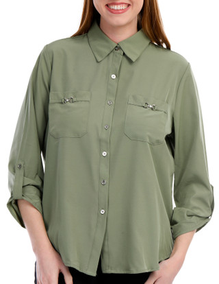 Thumbnail 1: Notations Notations Womens 3/4 Sleeve Button Down Top 