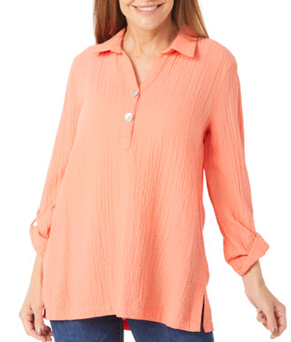 Thumbnail 1: Erin London Erin London Womens Solid Pucker 3/4 Sleeve Top 