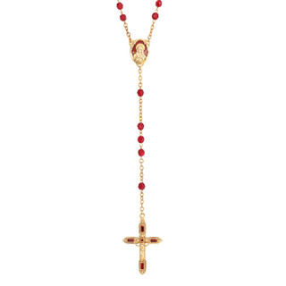 Thumbnail 1: SYMBOLS OF FAITH 14K Gold Dipped Red Bead Enamel Rosary 