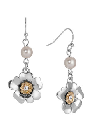 Thumbnail 1: 1928 Jewelry 1928 Jewelry Two Tone Faux Pearl Flower Earrings 