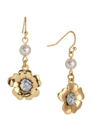 Thumbnail 1: 1928 Jewelry 1928 Jewelry Two Tone Faux Pearl Flower Earrings 