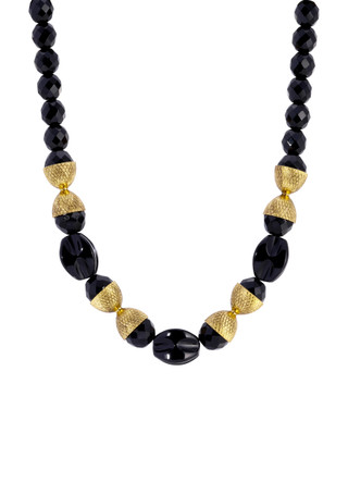 Thumbnail 1: 1928 Jewelry 1928 Jewelry 14K Gold Dipped Jet Acrylic Bead Necklace 