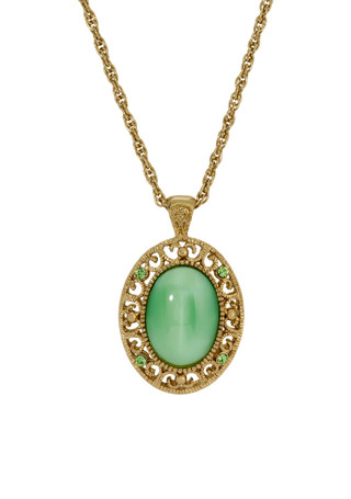 Thumbnail 1: 1928 Jewelry 1928 Jewelry Green Moonstone Oval Pendant Necklace 