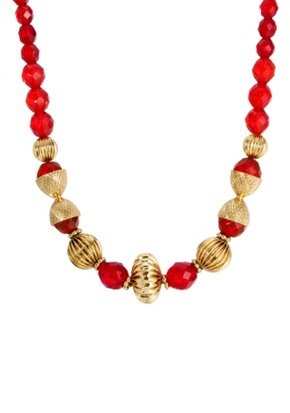 Thumbnail 1: 1928 Jewelry 1928 Jewelry Red Glass & Gold Beads Necklace 