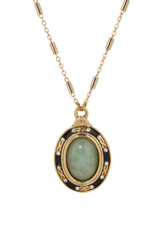 Thumbnail 1: 1928 Jewelry 1928 Jewelry 14K Gold Dipped Green Oval Necklace 