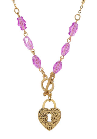 Thumbnail 1: 1928 Jewelry 1928 Jewelry Filigree Heart Purple Bead Necklace 