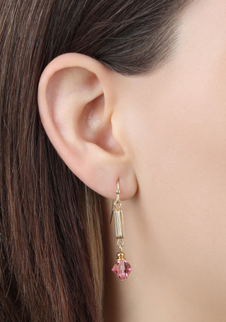 Thumbnail 4: 1928 Jewelry 1928 Jewelry Gold Tone Tube Bead Crystal Earrings 