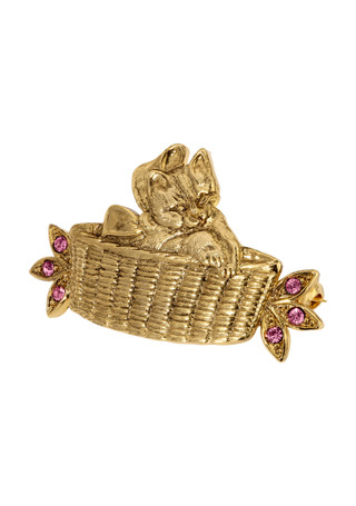 Thumbnail 1: 1928 Jewelry 1928 Jewelry Cat in Basket Brooch 