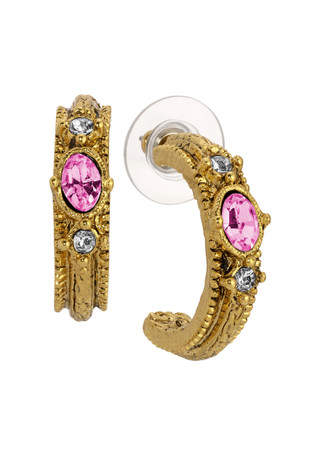 Thumbnail 1: 1928 Jewelry 1928 Jewelry Gold Tone Color Crystal Hoop Earrings 