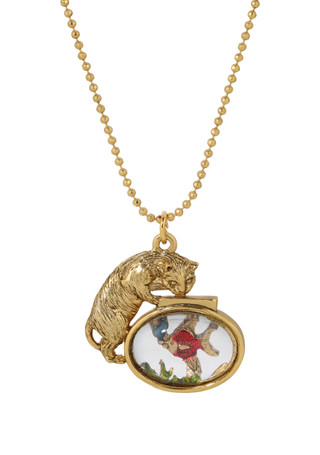 Thumbnail 1: 1928 Jewelry 1928 Jewelry 14K Gold Dipped Cat Fishbowl Necklace 