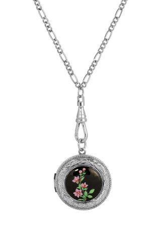 Thumbnail 1: 1928 Jewelry 1928 Jewelry Black Decal Pink Flower Locket Necklace 