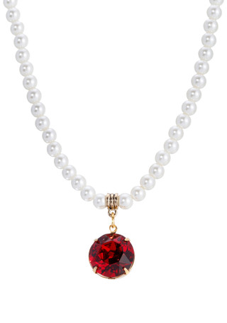 Thumbnail 1: 1928 Jewelry 1928 Jewelry Faux Pearl Red Crystal Necklace 