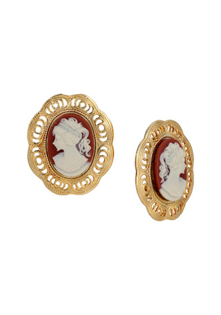 Thumbnail 1: 1928 Jewelry 1928 Jewelry Gold Tone Carnelian Cameo Clip Earrings 