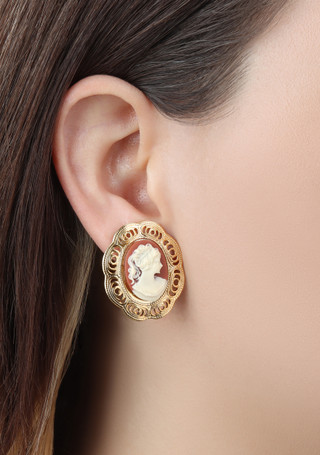 Thumbnail 2: 1928 Jewelry 1928 Jewelry Gold Tone Carnelian Cameo Clip Earrings 
