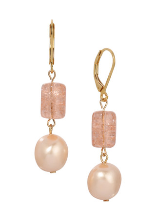 Thumbnail 1: 1928 Jewelry 1928 Jewelry Peach Cracked Glass Faux Pearl Earrings 
