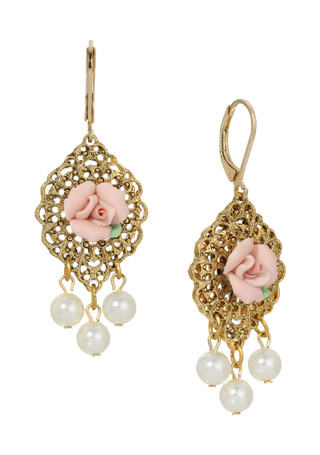Thumbnail 1: 1928 Jewelry 1928 Jewelry Pink Rose Faux Pearl Leverback Earrings 
