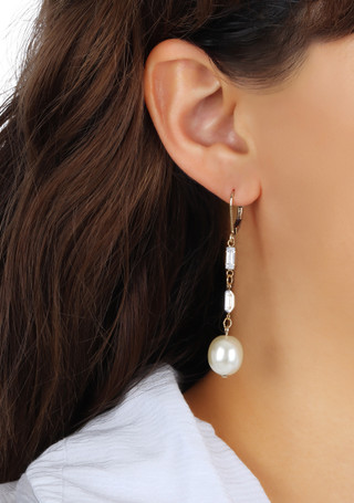 Thumbnail 2: 1928 Jewelry 1928 Jewelry Crystal Faux Pearl Linear Earrings 