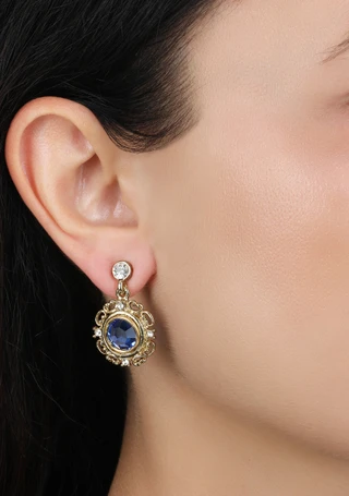 Thumbnail 2: 1928 Jewelry 1928 Jewelry Gold Tone Blue Round Drop Earrings 