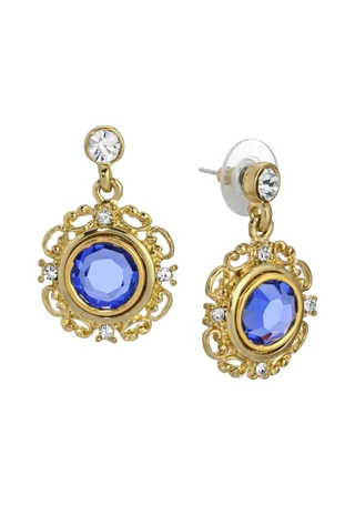 Thumbnail 1: 1928 Jewelry 1928 Jewelry Gold Tone Blue Round Drop Earrings 