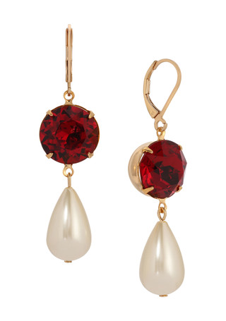 Thumbnail 1: 1928 Jewelry 1928 Jewelry Faux Pearl Red Crystal Drop Earrings 