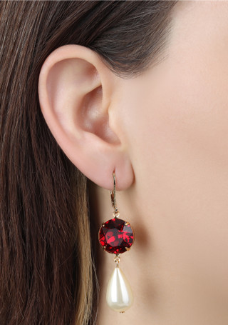 Thumbnail 2: 1928 Jewelry 1928 Jewelry Faux Pearl Red Crystal Drop Earrings 