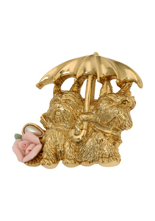 Thumbnail 1: 1928 Jewelry 1928 Jewelry Dogs & Umbrella Pink Porcelain Rose Brooch 