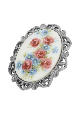 Thumbnail 2: 1928 Jewelry 1928 Jewelry Oval Glass Stone With Flowers Brooch 