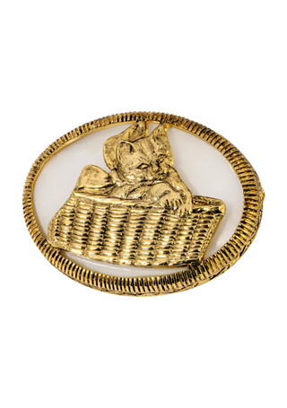 Thumbnail 1: 1928 Jewelry 1928 Jewelry White Mother of Pearl Cat In Basket Brooch 