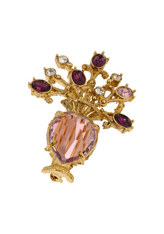 Thumbnail 1: 1928 Jewelry 1928 Jewelry Amythest Crystals Flower Vase Brooch 