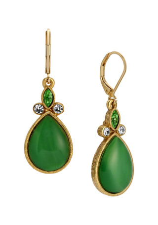 Thumbnail 1: 1928 Jewelry 1928 Jewelry Green Teardrop & Crystal Leverback Earrings 