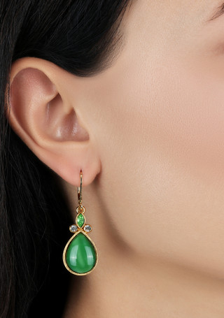 Thumbnail 2: 1928 Jewelry 1928 Jewelry Green Teardrop & Crystal Leverback Earrings 