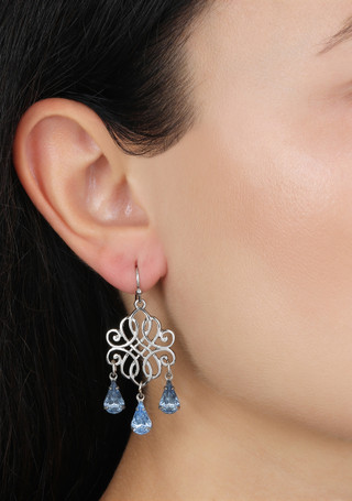 Thumbnail 2: 1928 Jewelry 1928 Jewelry Filigree Blue Crystals Drop Wire Earrings 